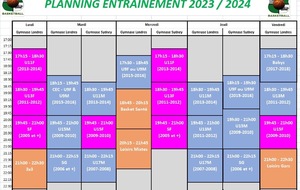 Planning entraînements 2023/2024