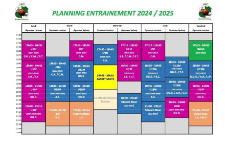 Planning entraînements 2024/2025